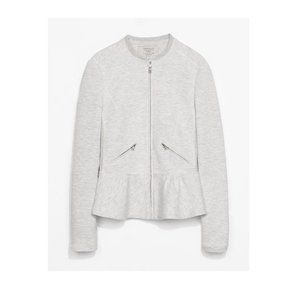 ZARA heathered grey knit zip front peplum jacket